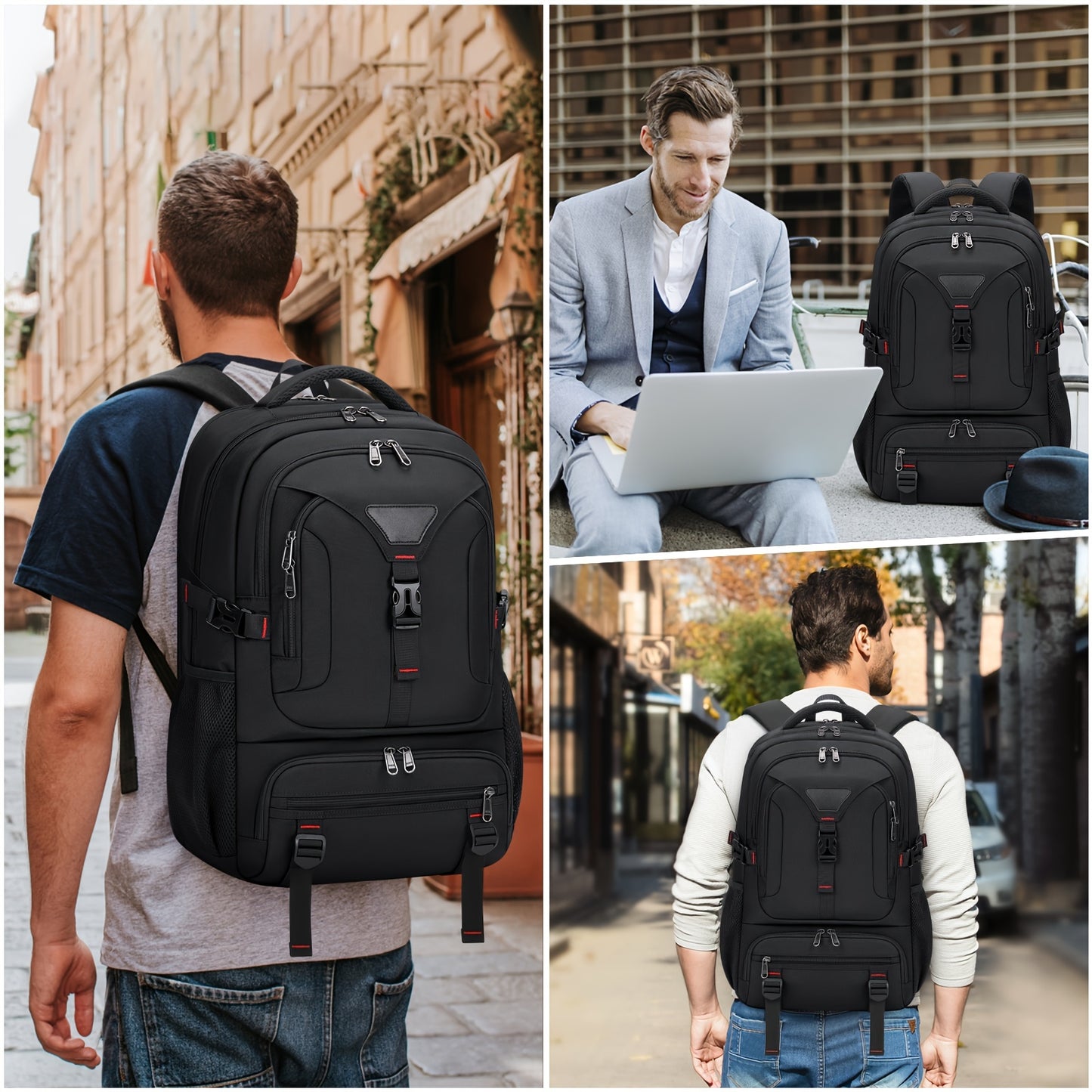 NUBILY 17.3-Inch Men'S Laptop Backpack, 50L Travel Pack, Large Work Backpack for School, College, Business - Non-Food Contact, Black Oxford Fabric with Mesh Windows, Zipper Closure, TSA-Compliant, College Backpack Sleek Bac