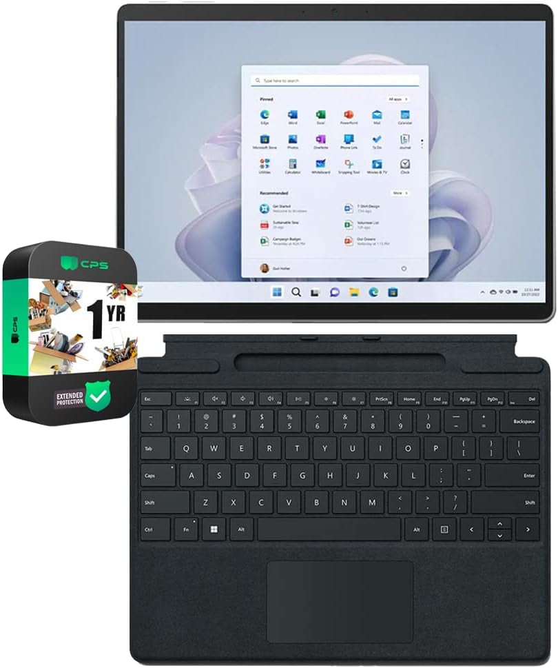 Microsoft Surface Pro 9 13" Touch Tablet, Intel I7, 16GB/256GB, Platinum Bundle Surface Pro Signature Mechanical Keyboard, Black and 1 YR CPS Enhanced Protection Pack