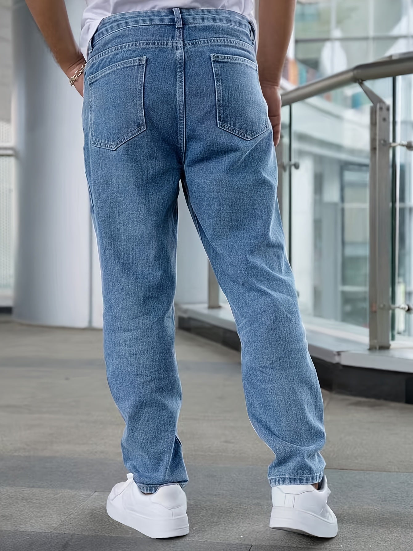 Men's Classic Straight-Leg Denim Jeans - Casual Style, Non-Stretch, Machine Washable, Solid Light Blue, Cotton/Polyester Blend, All-Season Wear, Comfortable Clothing|Timeless Style|Nonstretch Jeans