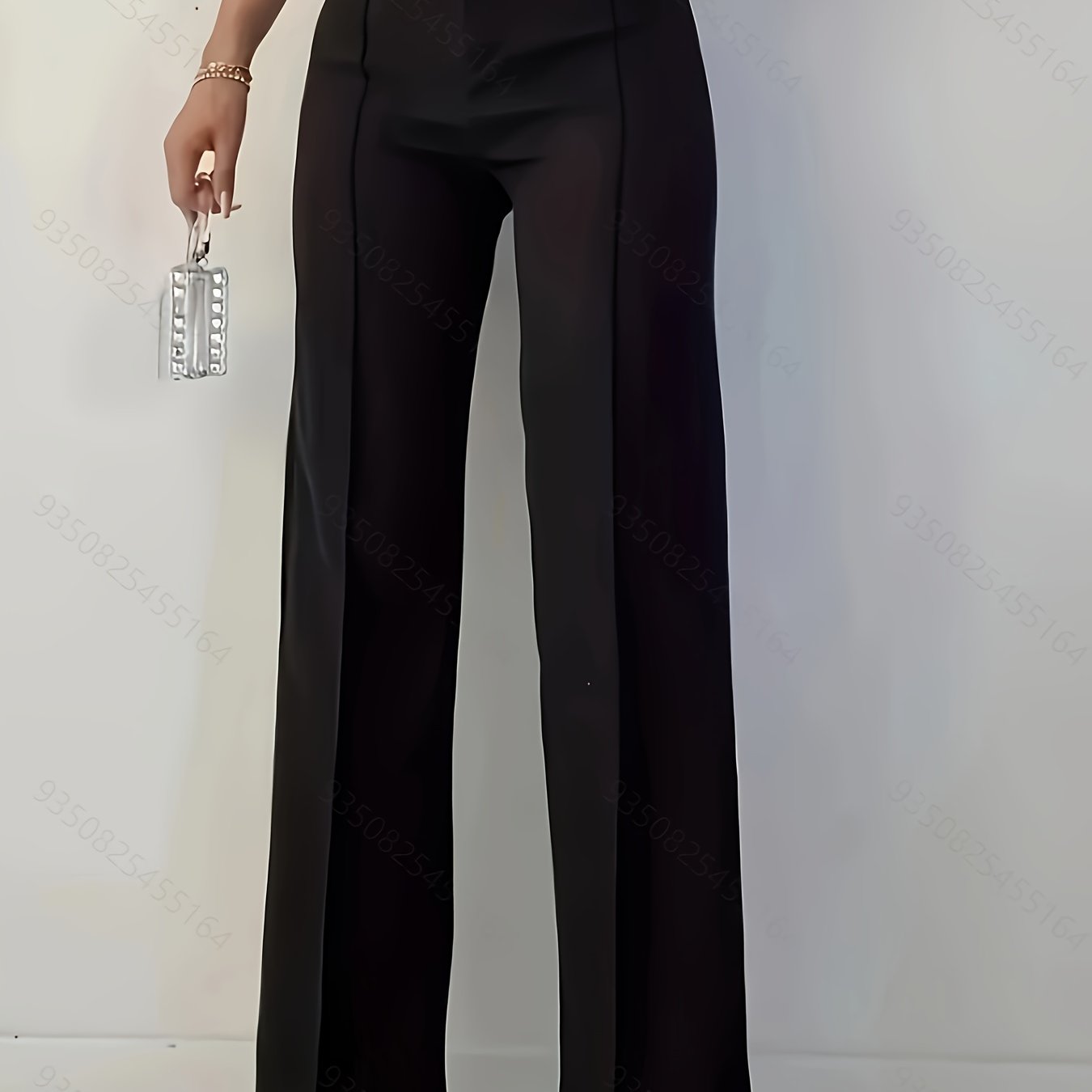 Elegant High-Waist Slim Pants for Women - Solid Color, Polyester, Machine Washable - Perfect for All Seasons