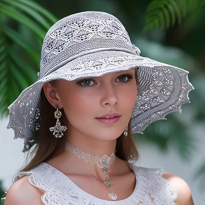 Elegant Women's Sun Hat, Breathable Foldable Wide Brim Beach Hat With UPF Protection, Hand Washable, Summer Large Brimmed Travel Sunshade Hat