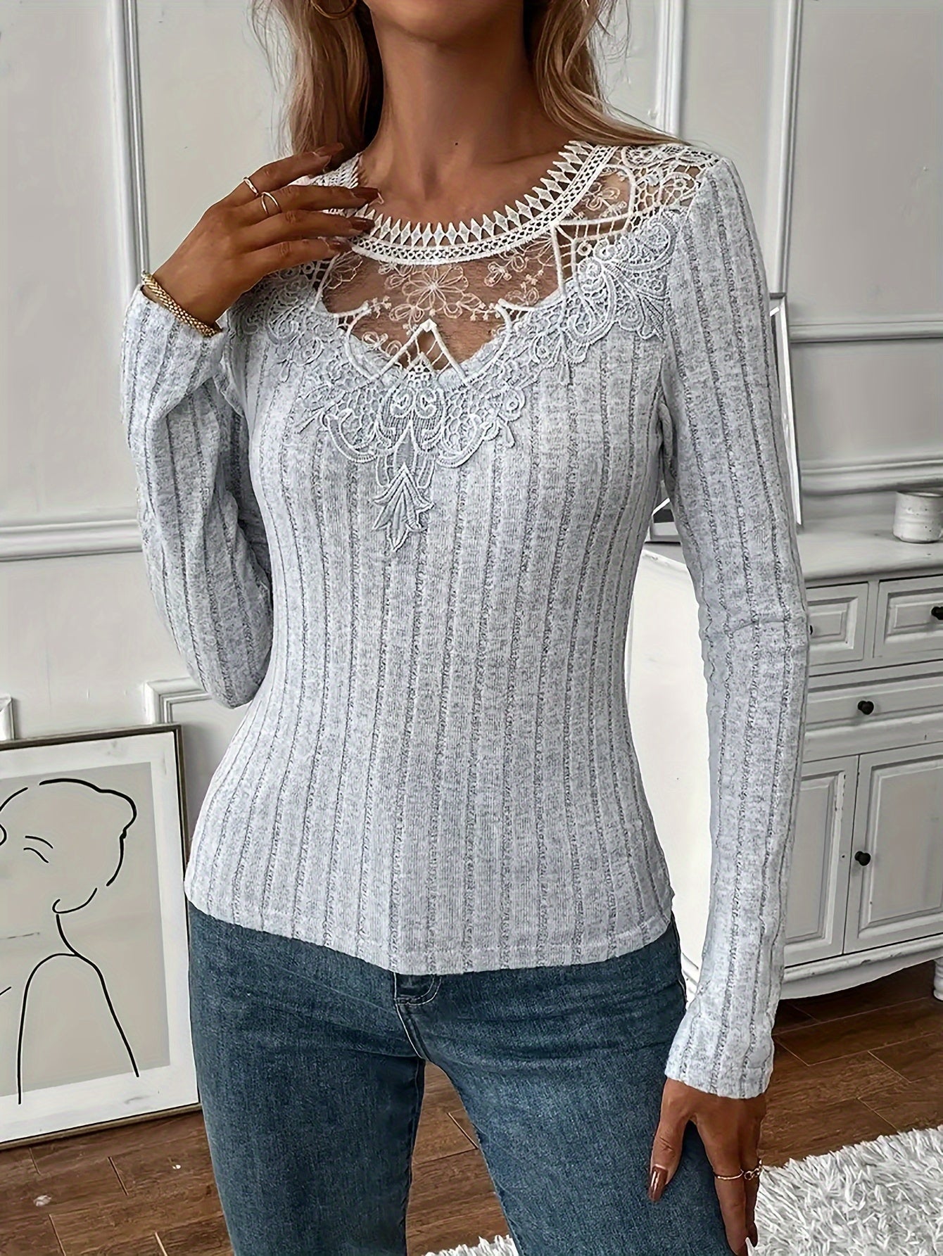 Directional Women'S French Lace Long Sleeve T-Shirt