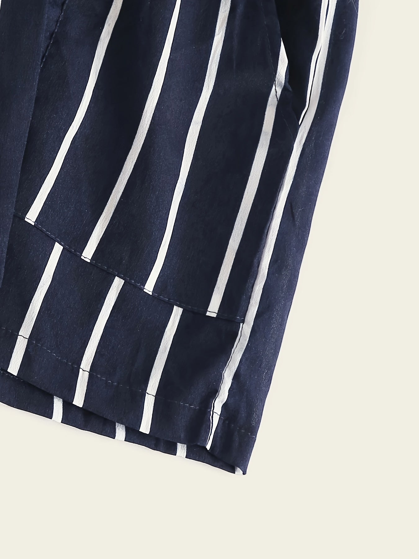 Striped Paperbag Waist Belted Shorts, Vacation Slant Pocket Loose Shorts, Women's Clothing