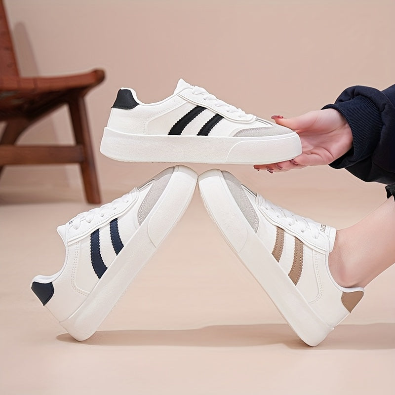 2024 New Arrival Women'S Casual Sneakers with Stripes, All-Season, Low Top, Lace-Up Closure, Plain Toe, Man Made Upper, Fabric Inner, PVC Sole, Non-Woven Fabric Insole