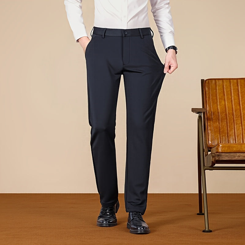 Men's Casual Pants, Autumn Polyester Blend, Regular Fit, Solid Color, Button Detail, Slim Fit, Standard Length, Men's Fashion, Trousers for Men