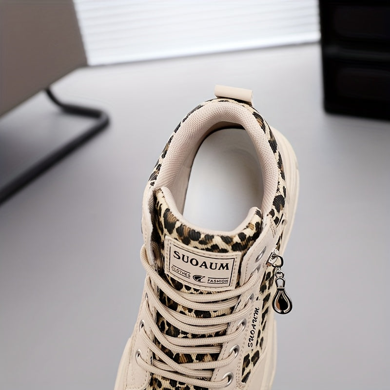 Women'S Stylish Leopard Print Sneakers - Casual, Versatile Walking Shoes for Outdoor and Fitness Activities, Lightweight and Comfortable, All-Season Use, Casual Walking Shoes Leopard Print Sneakers Comfortable Walking Sho