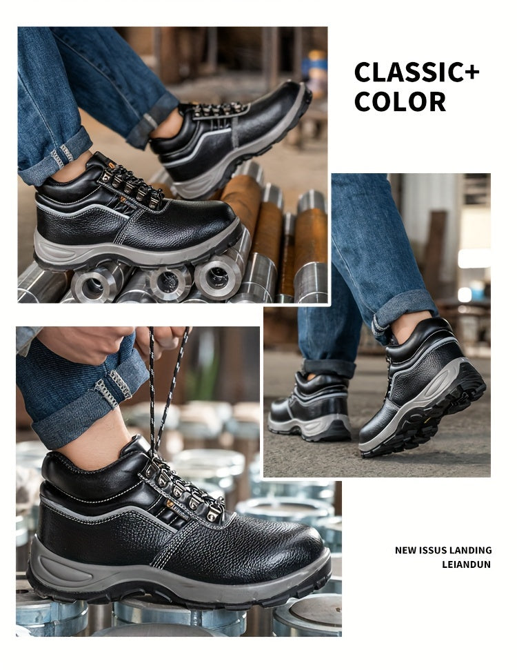Reinforced Anti-Puncture & Anti-Smashing Safety Work Boots for Men - Heavy-Duty Steel Toe Cap, Anti-Piercing Cushioned Insole, PU Upper & Lining, All-Terrain Traction - Winter/Spring/Fall Construction/Industrial/Construction/