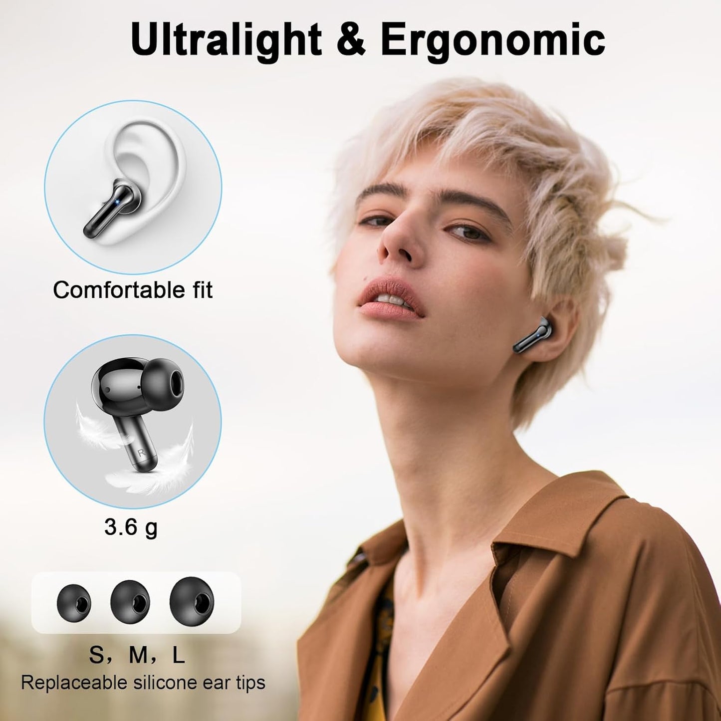 Wireless Earbuds, 2025 Bluetooth 5.4 Headphones Hi-Fi Stereo 3D Bass Ear Buds, 4 ENC Noise Cancelling Mic, 36Hrs USB-C In-Ear Earphones, IP7 Waterproof Workout Sport for Laptop Pad Android Ios, Black
