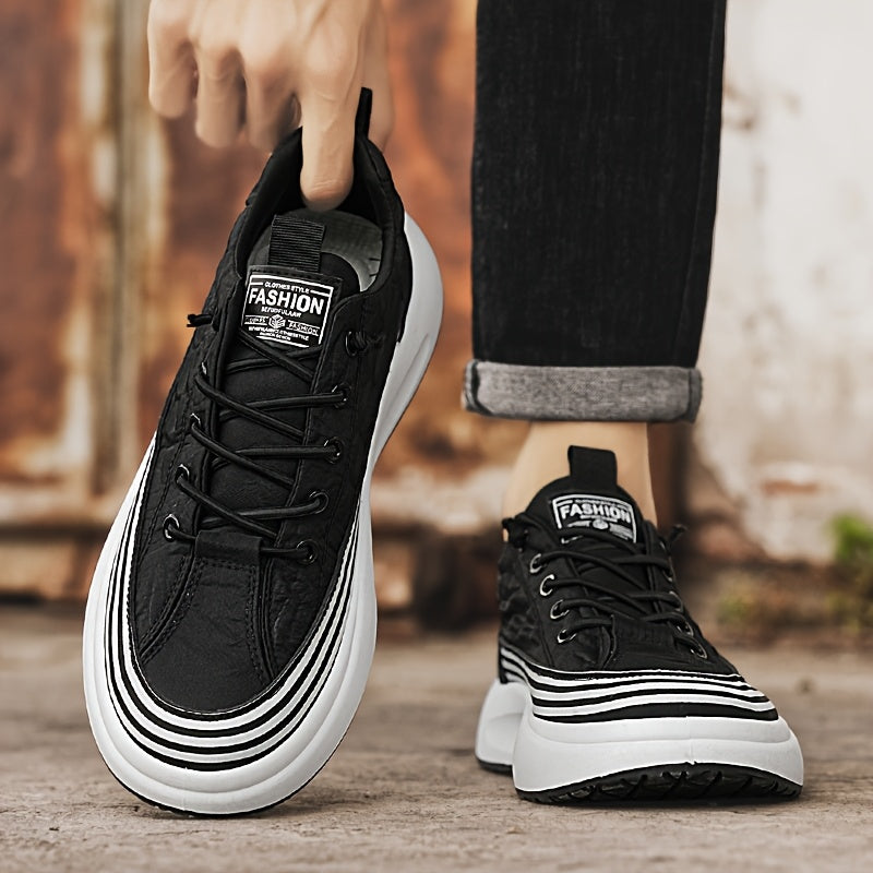 Men's Breathable Casual Sneakers - 2025 Spring New Design, Low-Top Elastic Lace-Up, Grey White PU Upper with Cushioned EVA Insole Durable PVC Sole for All-Season Outdoor Running, Gym, Daily Wear, Gym Shoes, Sleek Sporty D
