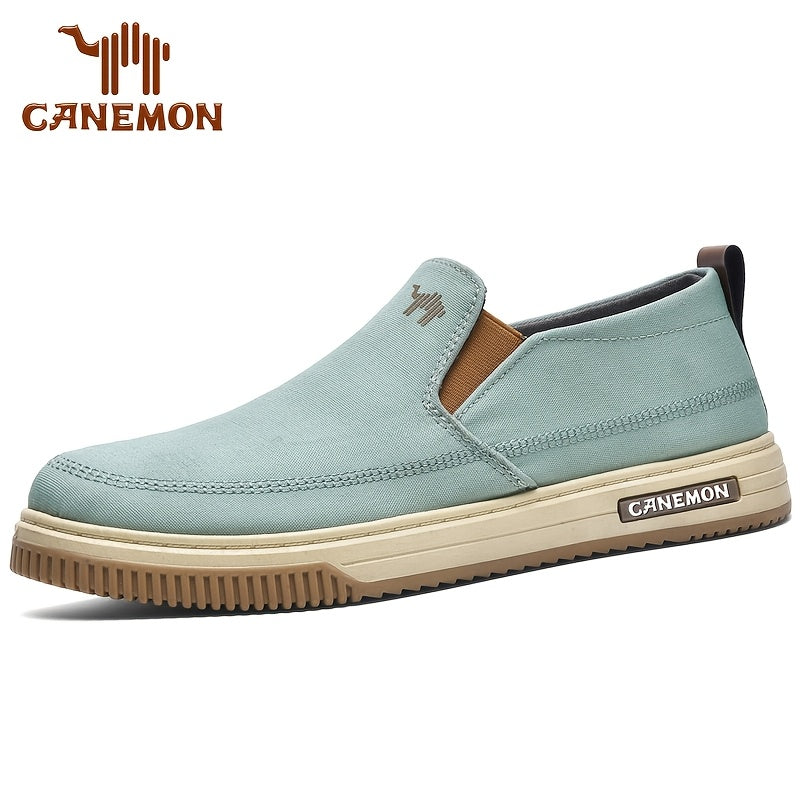 CANEMON Men's Slip-On Canvas Sneakers - Breathable, Non-Slip Soft Sole Casual Shoes with Striped Design, Comfortable All-Season Wear for Outdoor & Everyday Use