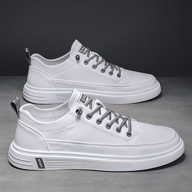 Men's Stylish White Low-Top Sneakers with Feather Design - Slip-Resistant, Lace-Up Casual Shoes for Casual Attire, Walking, Jogging & Travel | Breathable PU Upper, Durable PVC Sole, Comfortable Fabric Lining