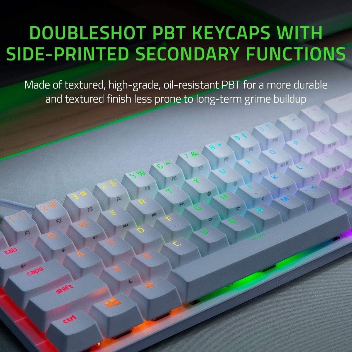Razer Huntsman Mini (Purple Switch) - Compact 60% Gaming Keyboard (Clicking Optical Switches, Doubleshot PBT Keycaps, Removable USB-C Cable) QWERTY US Layout | Mercury White