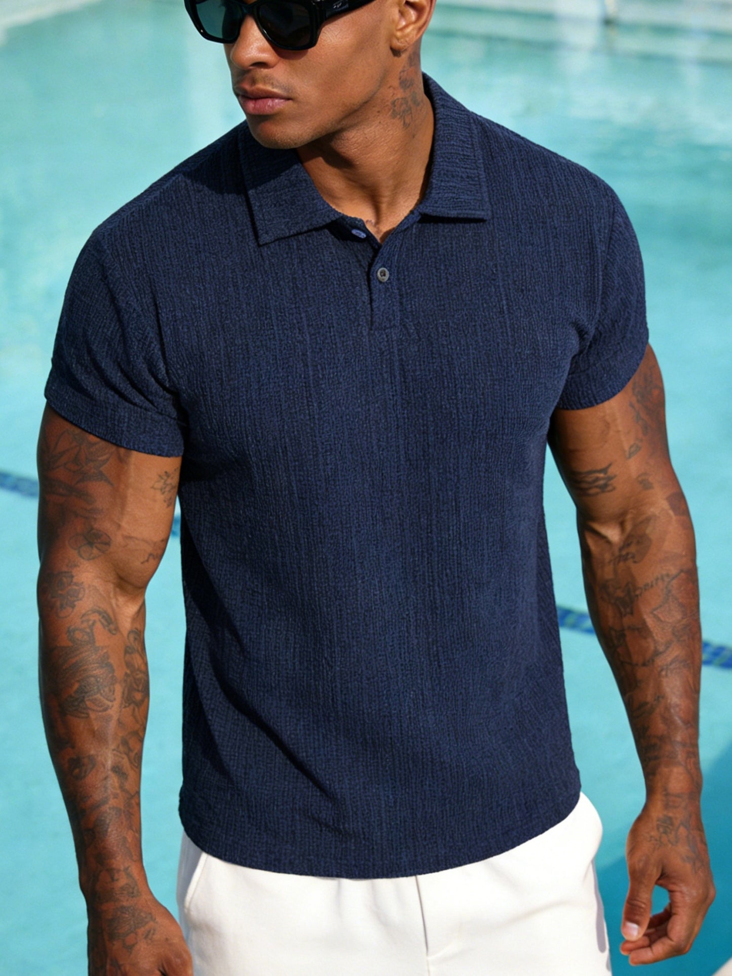 Men's Classic Fit Jacquard Stretch Polo Shirt - Casual Golf Style