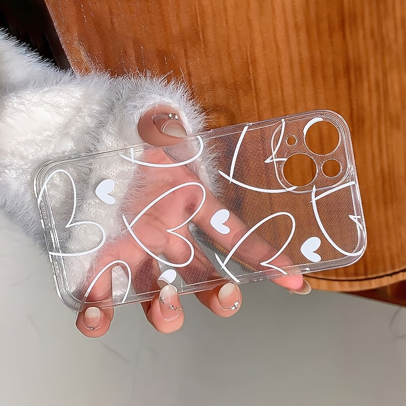 A Transparent Case with a Cute Heart Pattern Made of TPU, Providing Full Protection And Precise Fit for Apple Iphone Models 6/7/8/X/Xs/Xr/Xs Max/11/12/13/14/15/16 Pro Max.