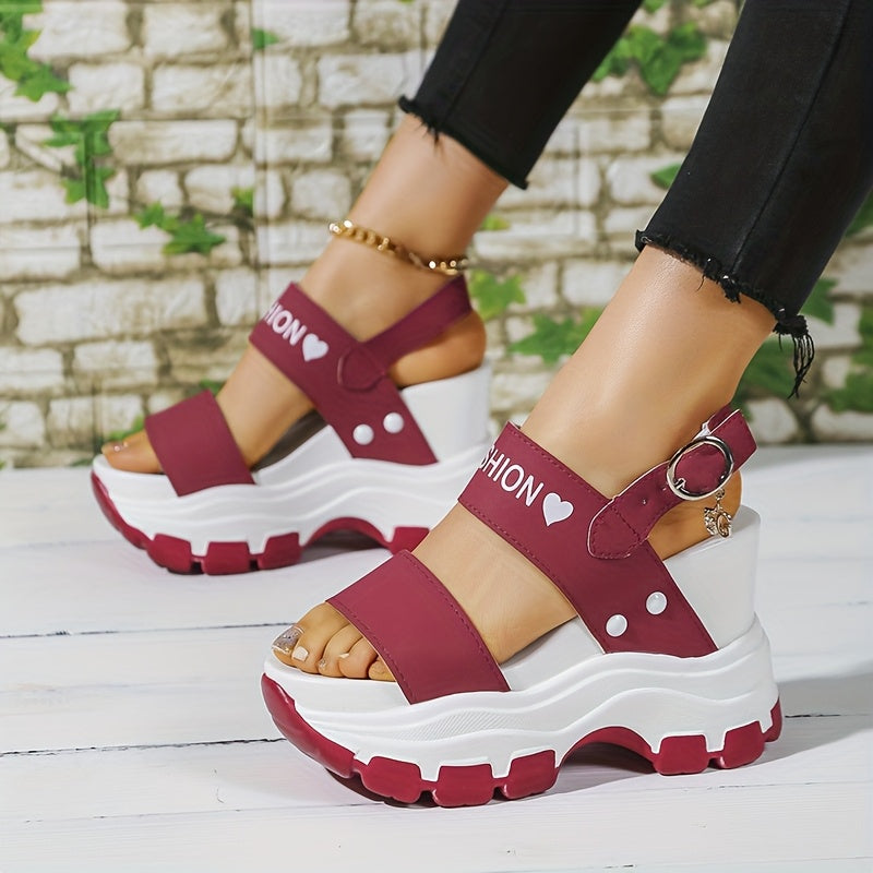Women's Platform Wedge Sandals with Thick Sole Ankle Strap Metal Buckle - Open Toe Summer Casual Shoes, White Black Faux Cover, Cushioned Insole for All-Day Comfort