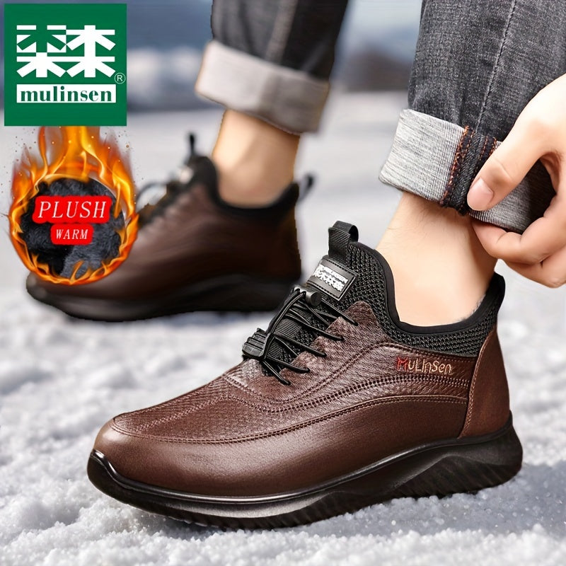 Mulinsen Men's Winter Snow Boots - Warm Fleece Lined, Anti-Slip, Durable Lace-Up Ankle Hiking Shoes with Elastic Shoelaces for Outdoor Adventures, Mulinsen