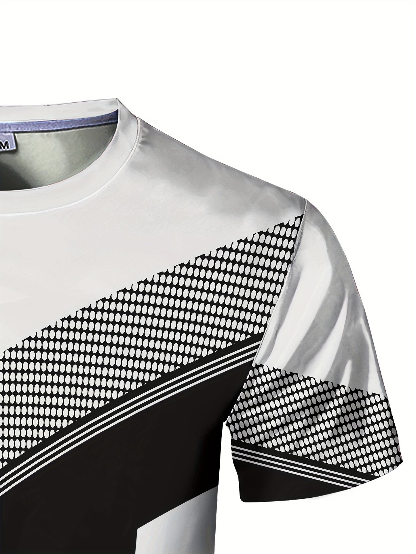 Men'S Geometric-Pattern Sports T-Shirt, Polyester Blend, Crew Neck, High Stretch, Short Sleeve, Quick-Dry, Tear-Resistant, Knit Fabric, Skinny Fit, with 3D Heat Sublimation for Running, Yoga, Training, Hiking, Casual & Athlet
