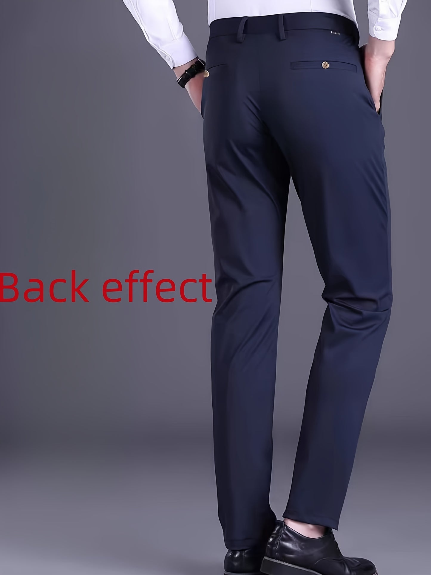 2pcs Men's Straight Leg Dress Pants, TR Fabric, Navy Blue & Black, Formal Business Suit Trousers for Office or Casual Wear, Lightweight Polyester Blend, Glossy Finish, Mid-Rise, All-Season