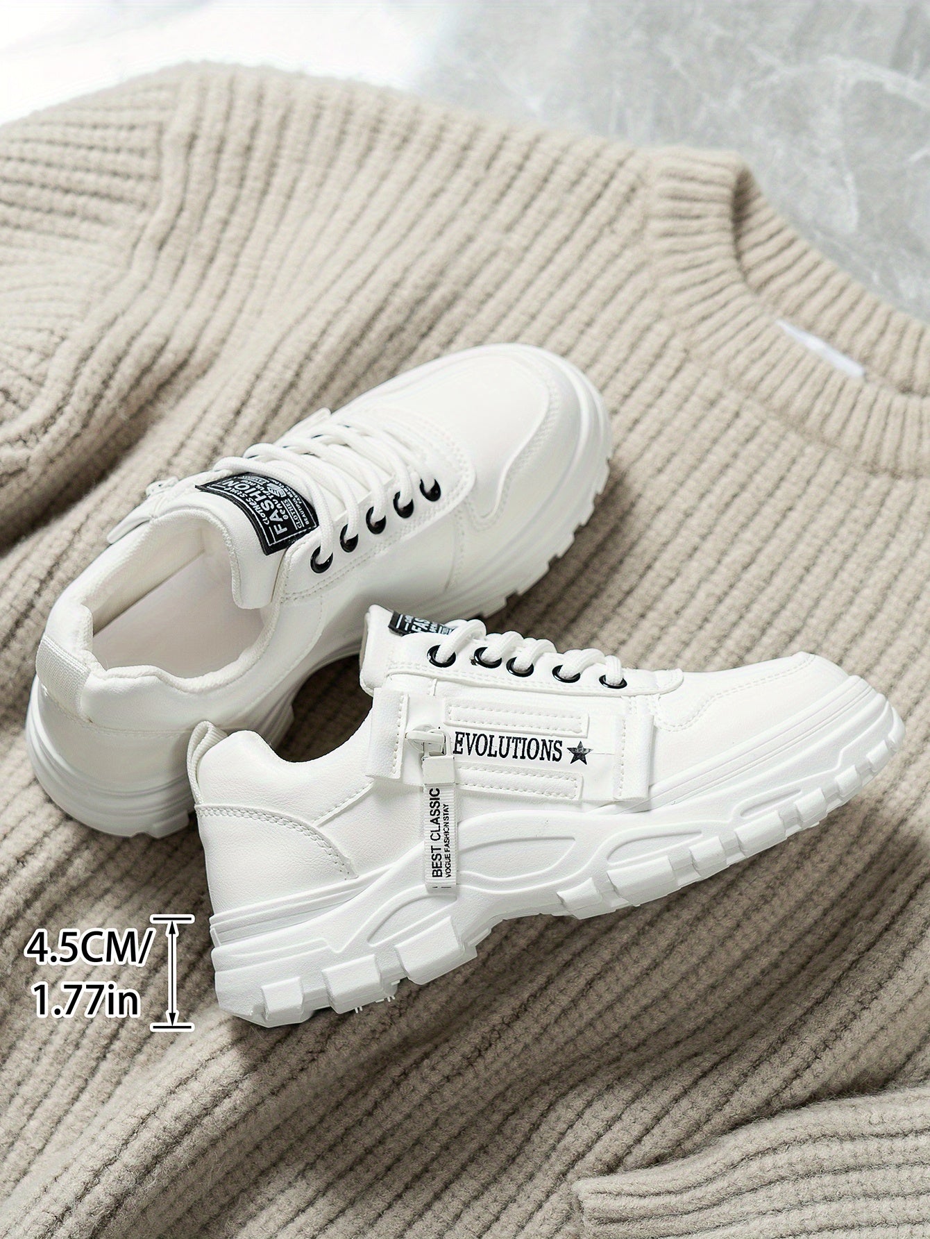 Women'S Breathable Knit Sneakers - Lightweight Thick Sole Casual Walking Shoes in White Black, Synthetic Cover Upper with Rubber Outsole, Lace-Up Low-Top Design for Indoor/Outdoor, Travel, Beach Shopping - Cute Gift for M
