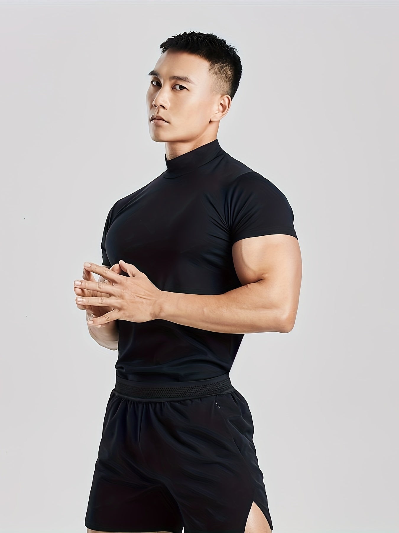 Fitness Solid Color Body Shaper Elastic Quick Dry Muscle Տղամարդկանց կարճաթև շապիկ կլոր պարանոցի մարզման կոստյում