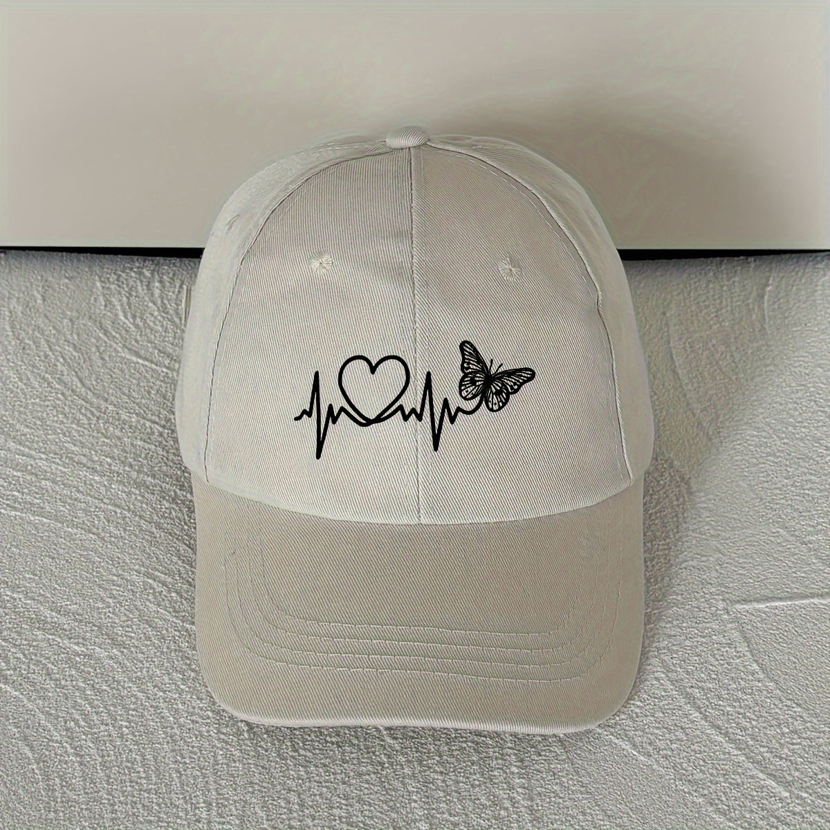 White Butterfly Heartbeat Baseball Cap, Simple Unisex Sports Hat, Sun Protection Outdoor Adjustable Cap