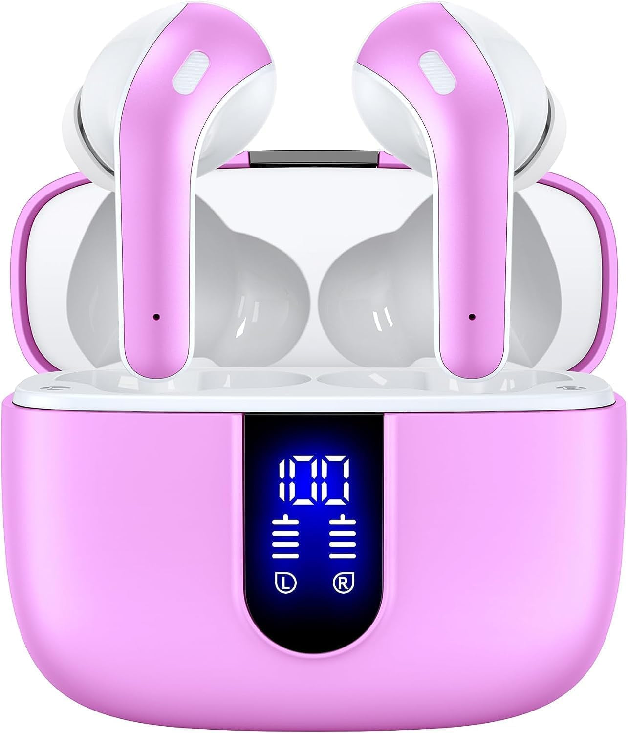 TAGRY Bluetooth Headphones True Wireless Earbuds 60H Playback LED Power Display Earphones with Wireless Charging Case IPX5 Waterproof In-Ear Ear Buds with Mic for TV Smart Phone Laptop Computer Sports