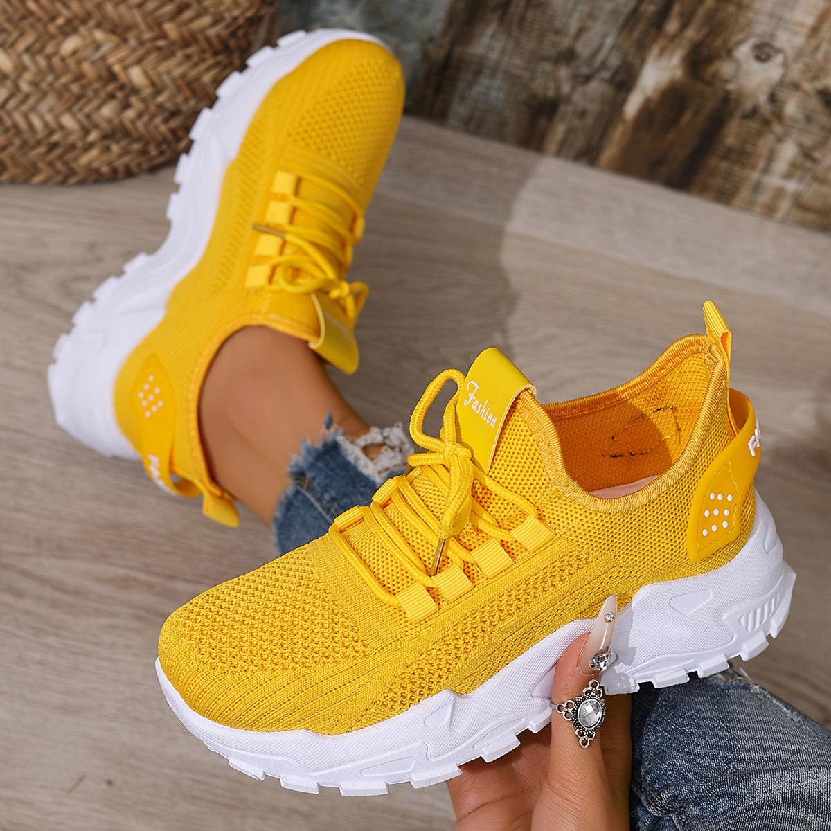 Women's Casual Lace-Up Sneakers - Lightweight All-Season Fabric Shoes