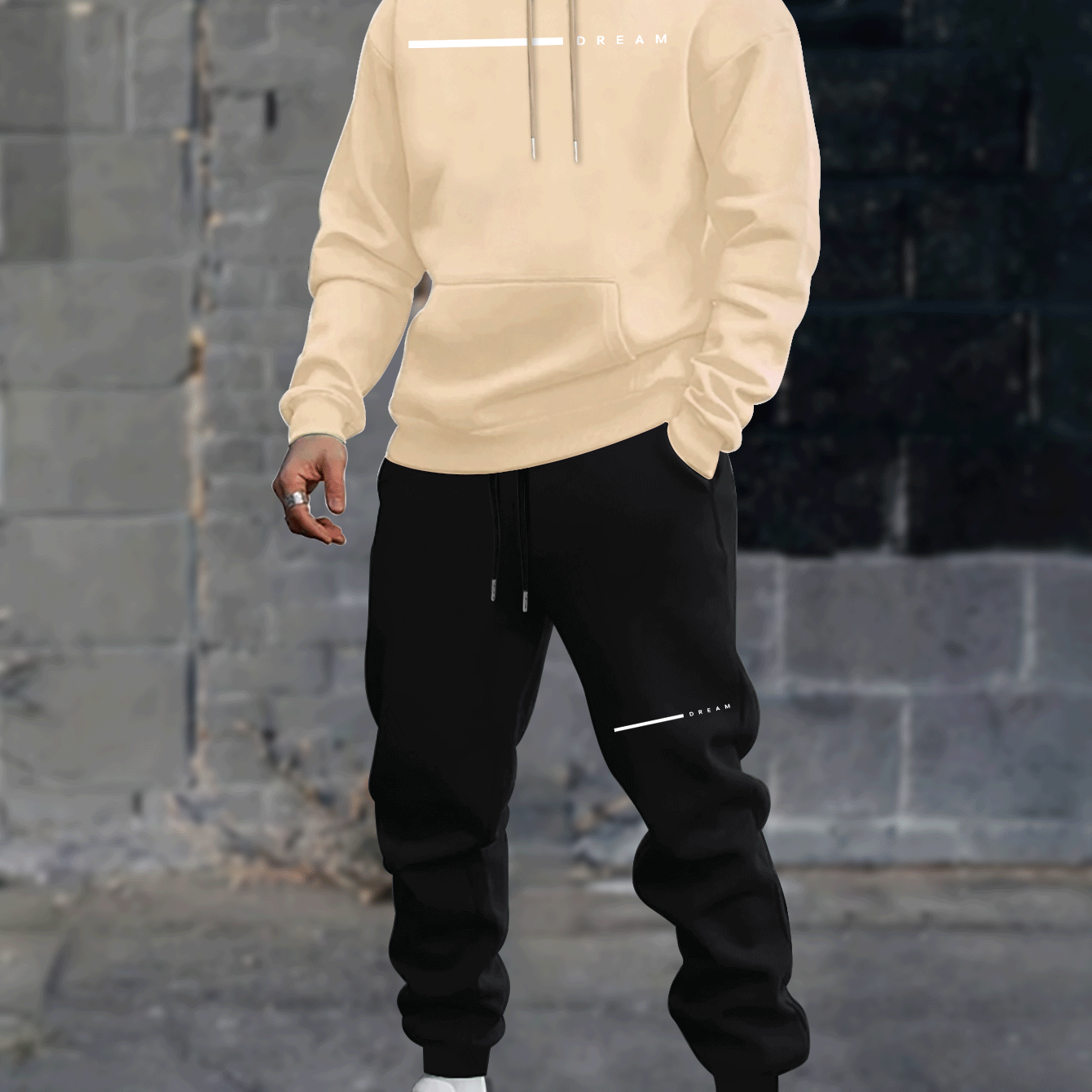 Men's Autumn and Winter Casual Loose Couple Hoodie Set, Stylish Sweatshirt with Long Pants Outfit