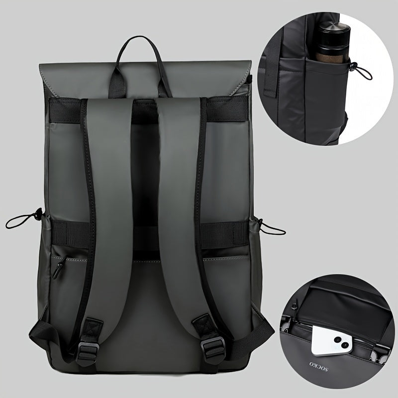 Preppy Style Casual Daypack Lightweight Polyester Backpack with Laptop Compartment, Trolley Sleeve, Adjustable Shoulder Straps, Sewing Thread Design – Ideal for College, Commuting, Travel