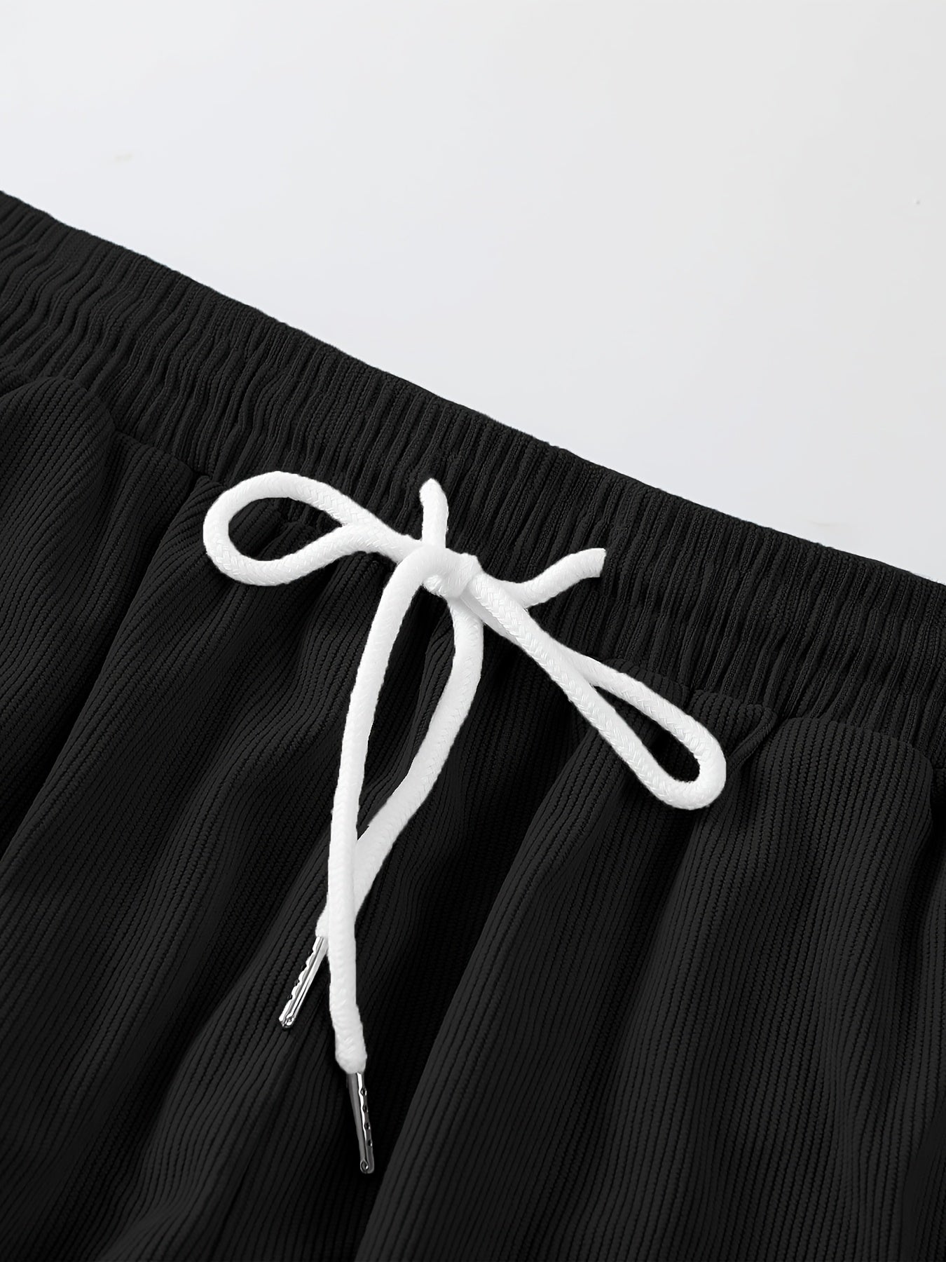Men's Casual Corduroy Shorts with Drawstring Waist, Side Pockets, and "California" Print - Black, Polyester, All-Season Wear for Outdoor Activities