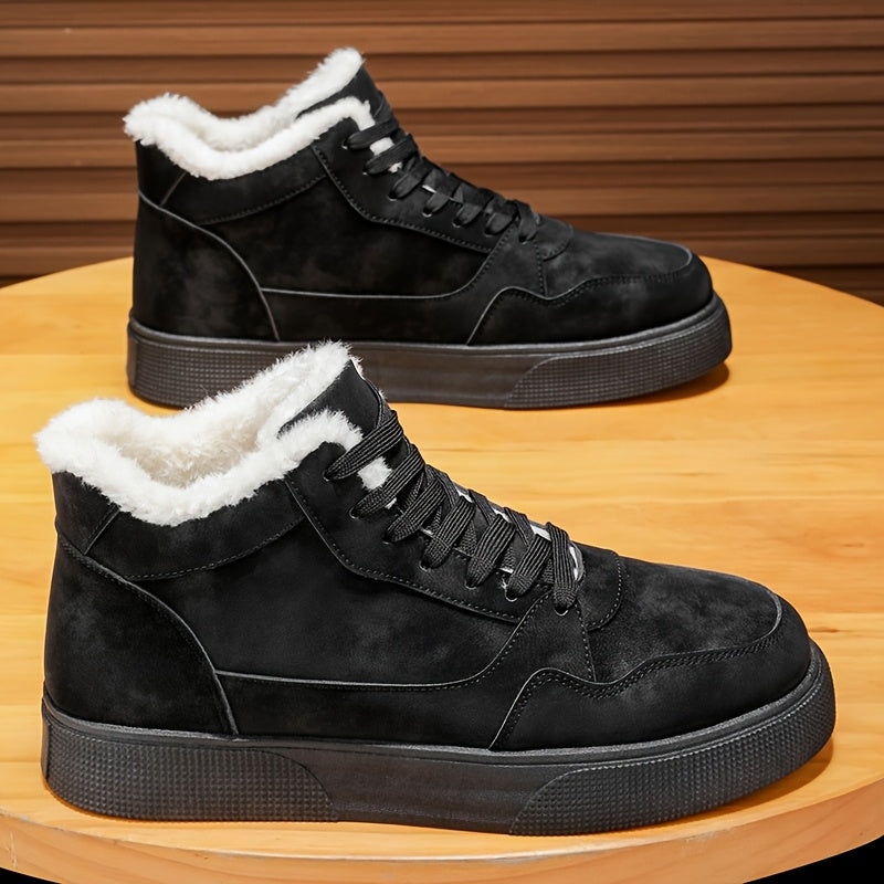 Men'S Winter Snow Boots - High-Top Faux with Plush Lining, Warm & Durable PVC Sole, Lace-Up Design for Outdoor Hiking, Casual Streetwear - Black, Winter Hiking Boots, Hiking Footwear, Stylish Winter Footwear, Fabric Lined Int
