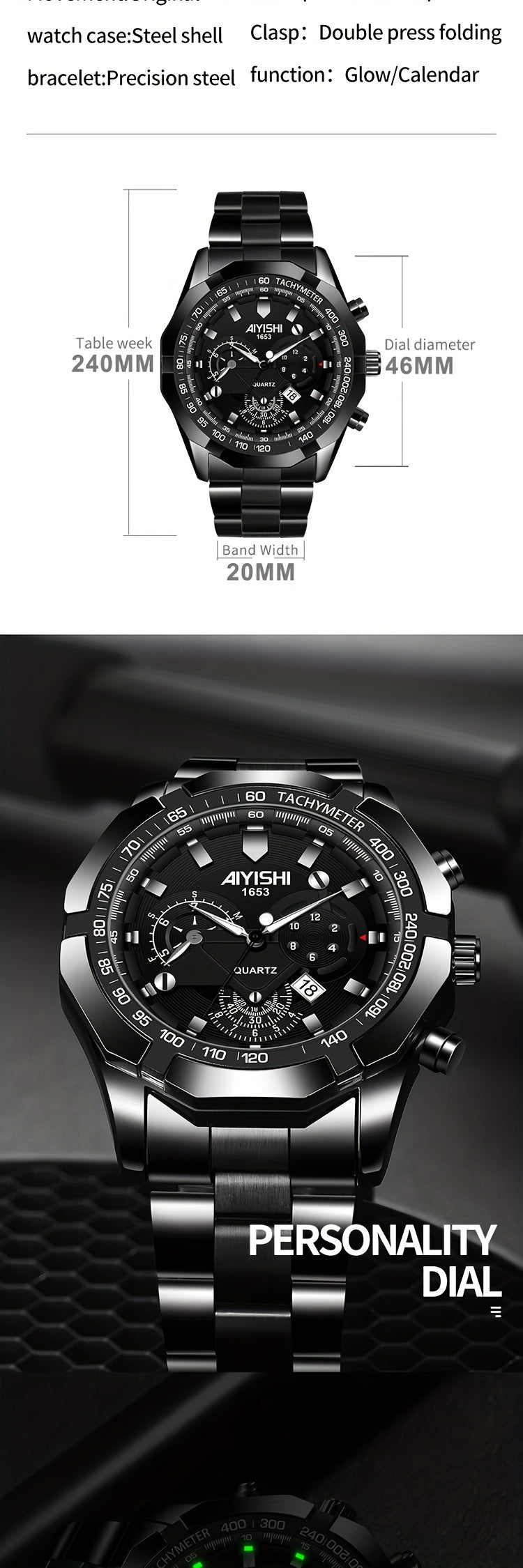 AIYISHI Men's Luxury Business Quartz Watch | | Luminous Hands & Markers | Date Display | Zinc Alloy Case and Band | Analog Dial with Subdials | Ideal for Professional Gifting