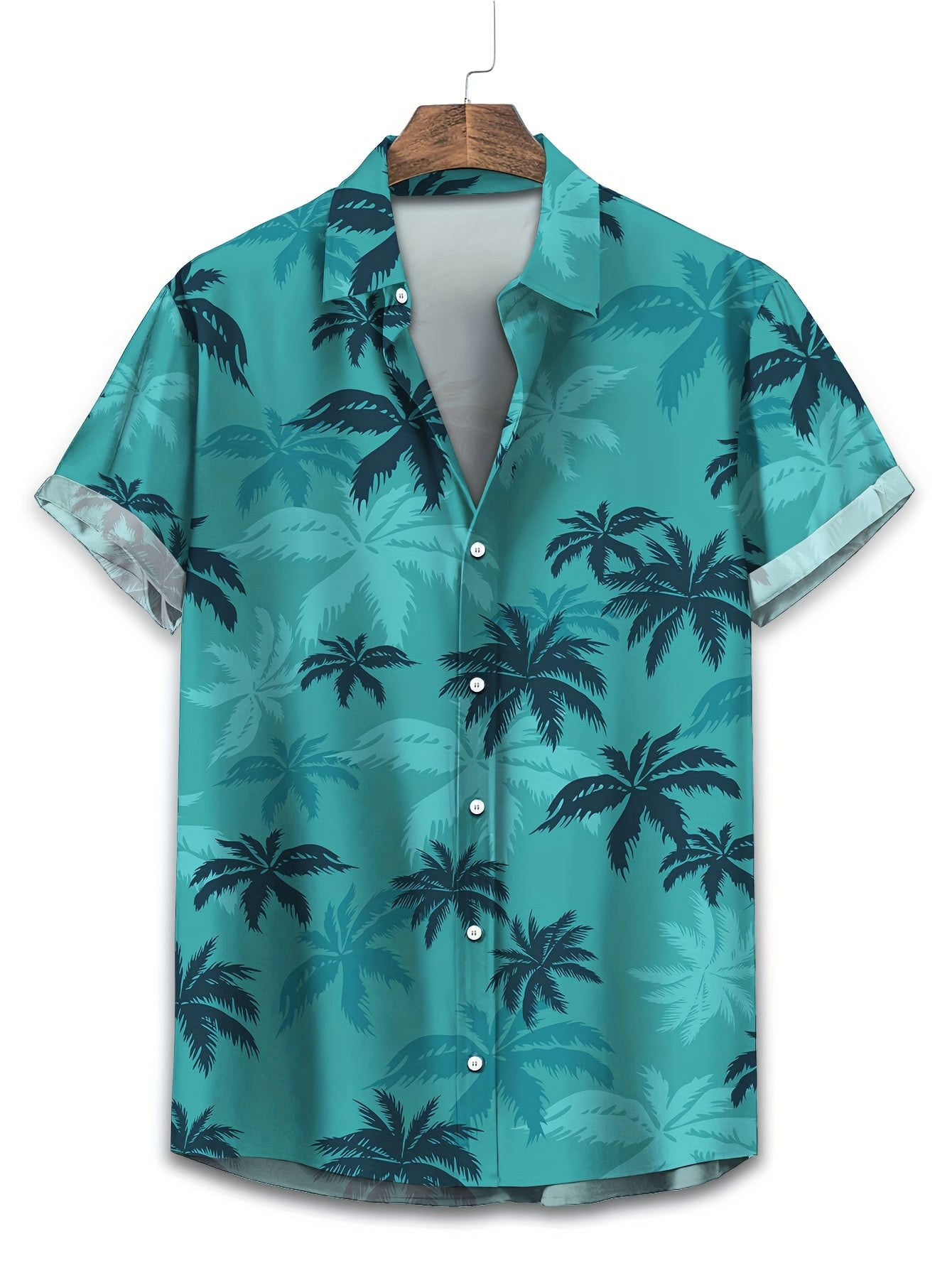 Coconut Tree Print Men's Summer Fashionable And Simple Short Sleeve Button Casual Lapel Shirt, Trendy And Versatile, Suitable For Dates, Beach Holiday, As Gifts