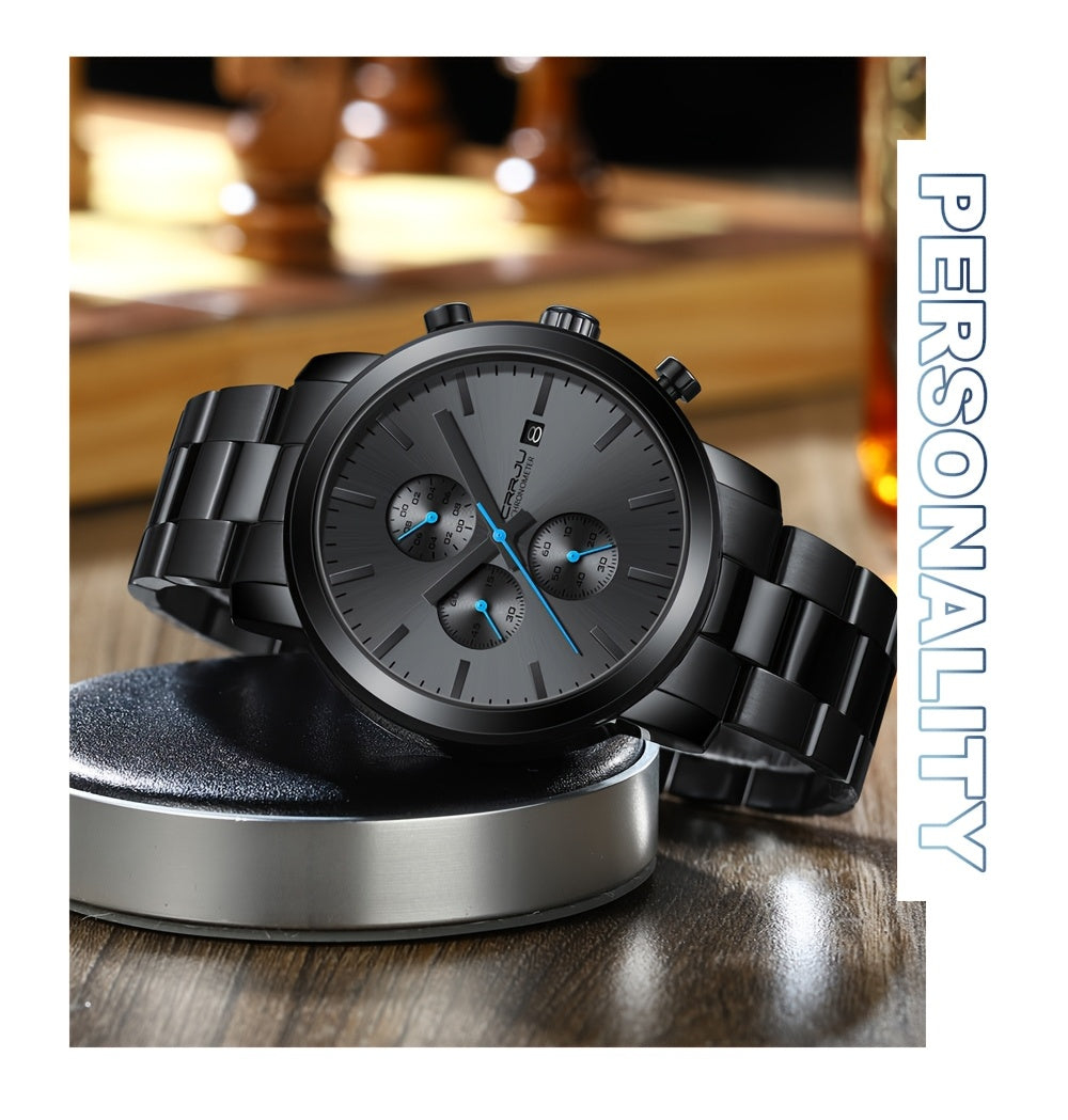 CRRJU Luxury Men's Stainless Steel Quartz Watch - Business Style, Chronograph,, Analog Display, High-end, Quartz, Suitable for Women