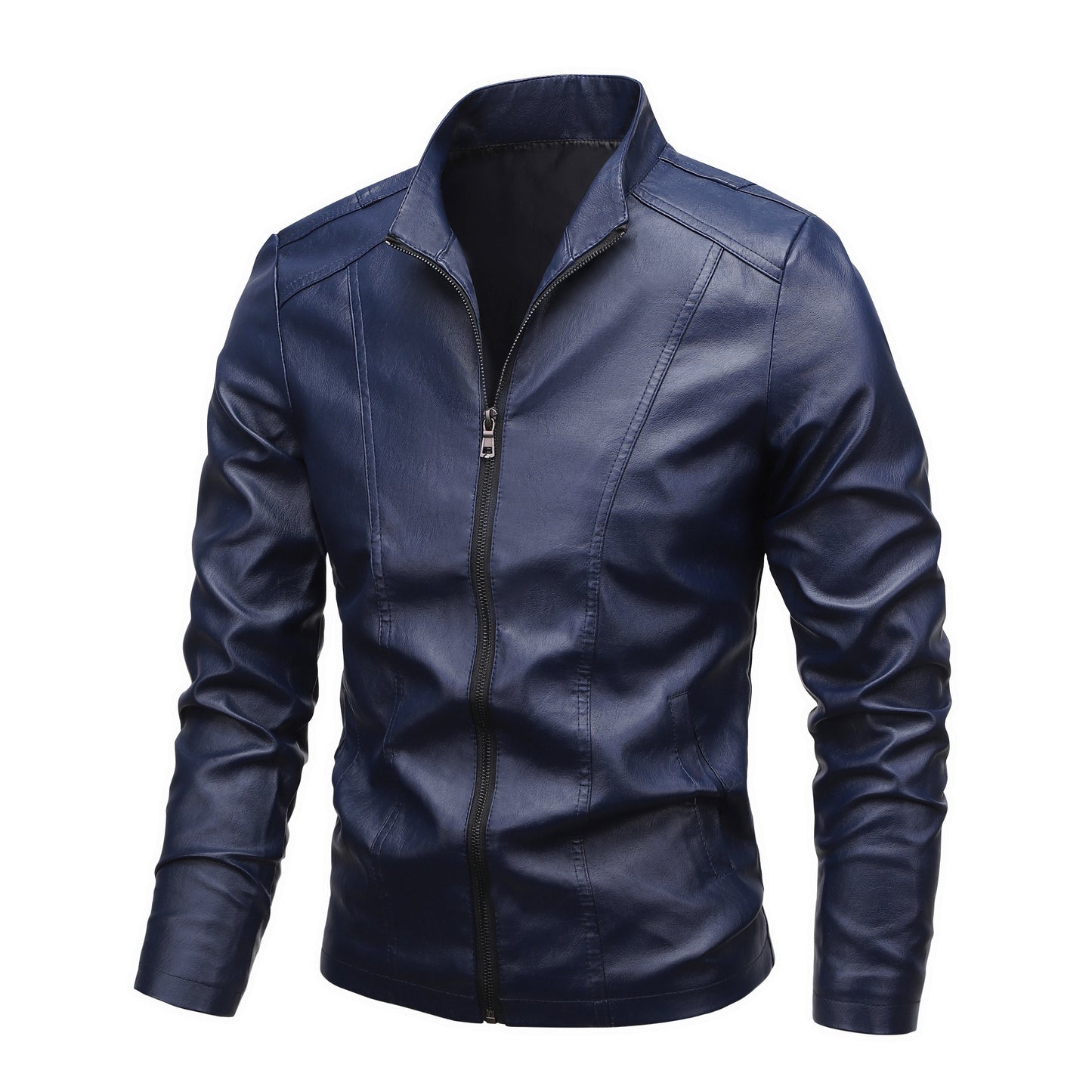 Men'S Casual Jacket - Stand Collar Zip-Up Long Sleeve - 100% Polyurethane, Solid Color, Non-Stretch Woven Fabric, Regular Fit with Functional Pockets for Daily Wear