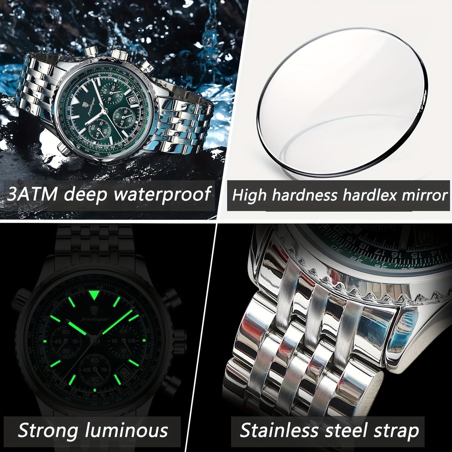 The New 2024 Waterproof Luminous Calendar Stainless Steel Chronograph Quartz Watch from Baida Is a High-End, Powerful, And Trendy Quartz Wristwatch for Men.