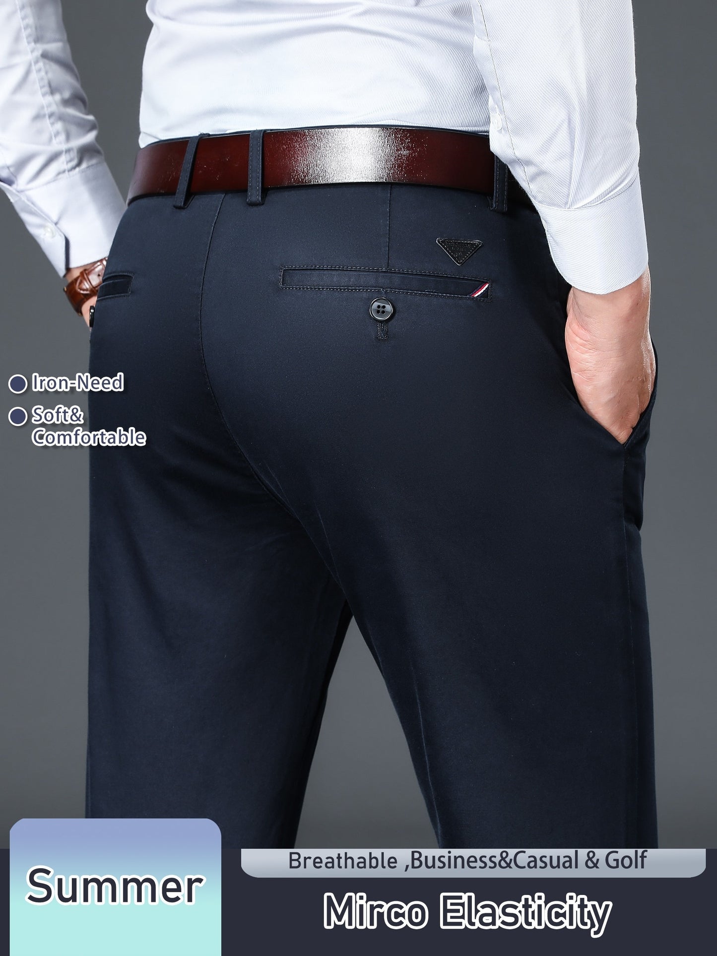 Men's Solid Color Straight Leg Business Style Cotton Blend Pants, Casual Comfy Breathable Outdoor Trousers As Gift