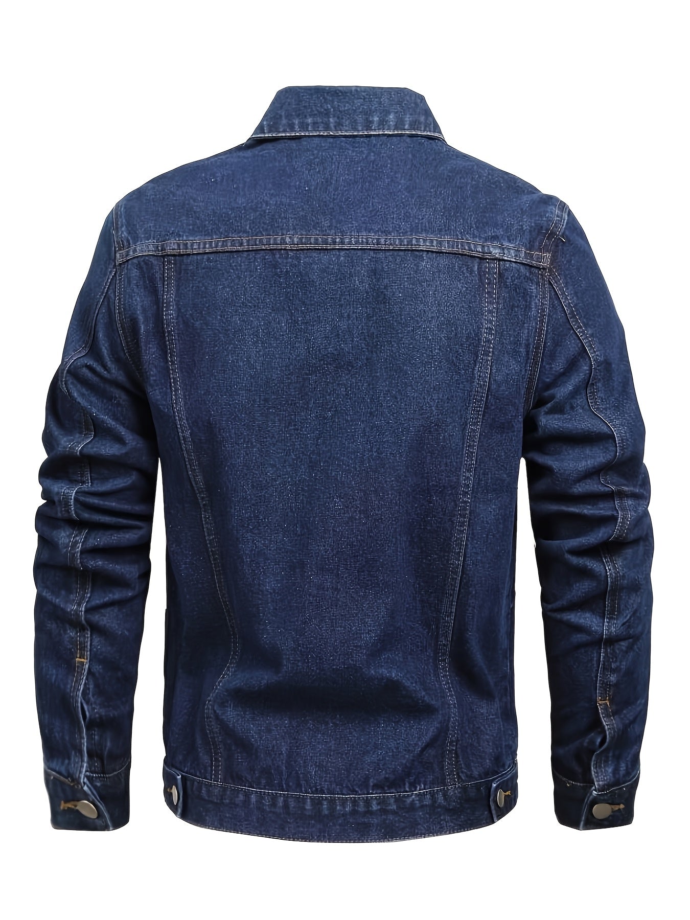 1pc Men'S Casual Denim Jacket, 80% Cotton 20% Polyester, Solid Color, Lapel Collar, Non-Stretch Woven Fabric, Regular Fit with Pockets