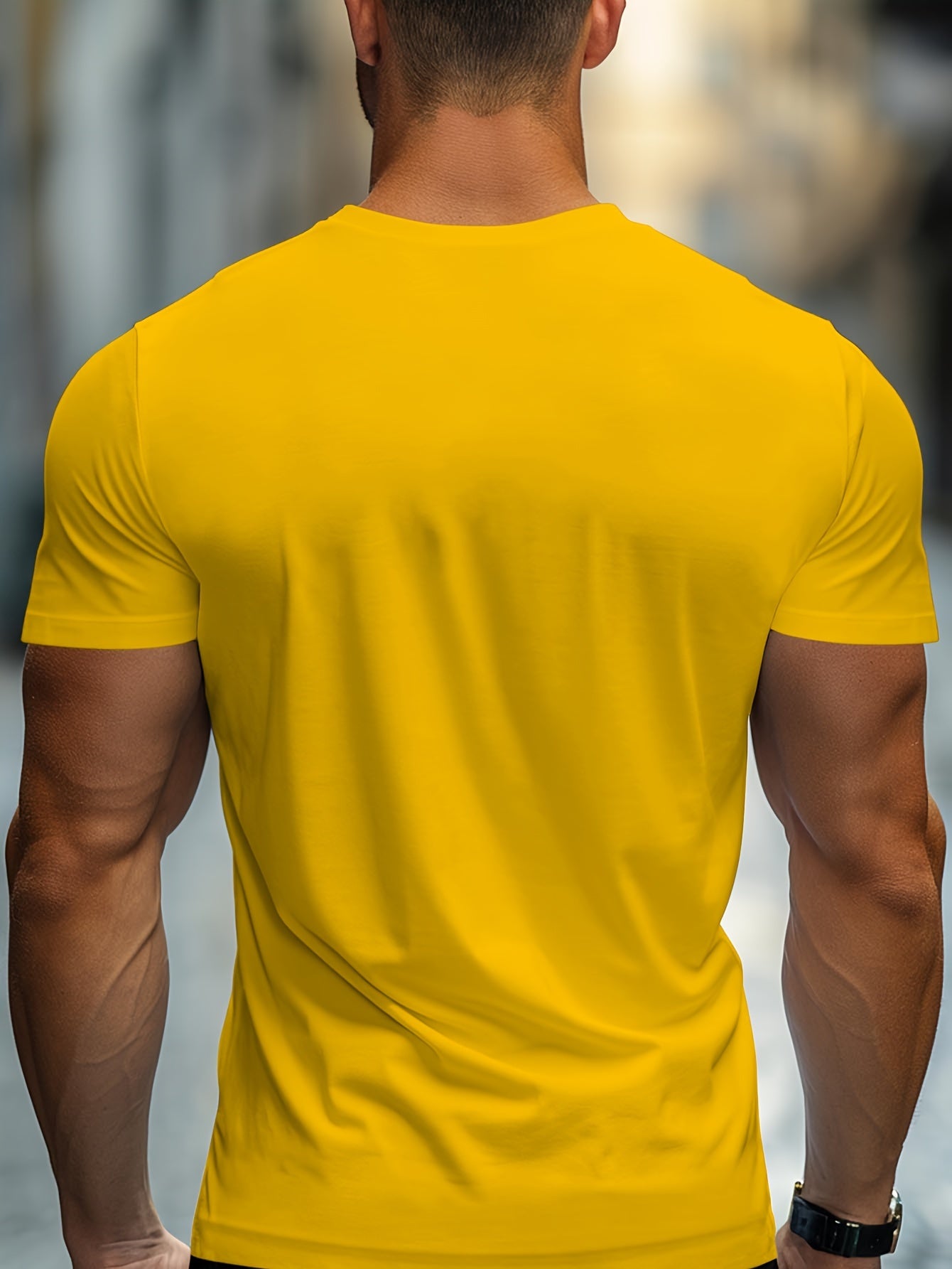 Men'S Casual Crew Neck T-Shirt with Trendy English Print, 95% Polyester 5% Elastane, Slight Stretch Knit Fabric, Regular Fit, Summer Wear - MBDMBD
