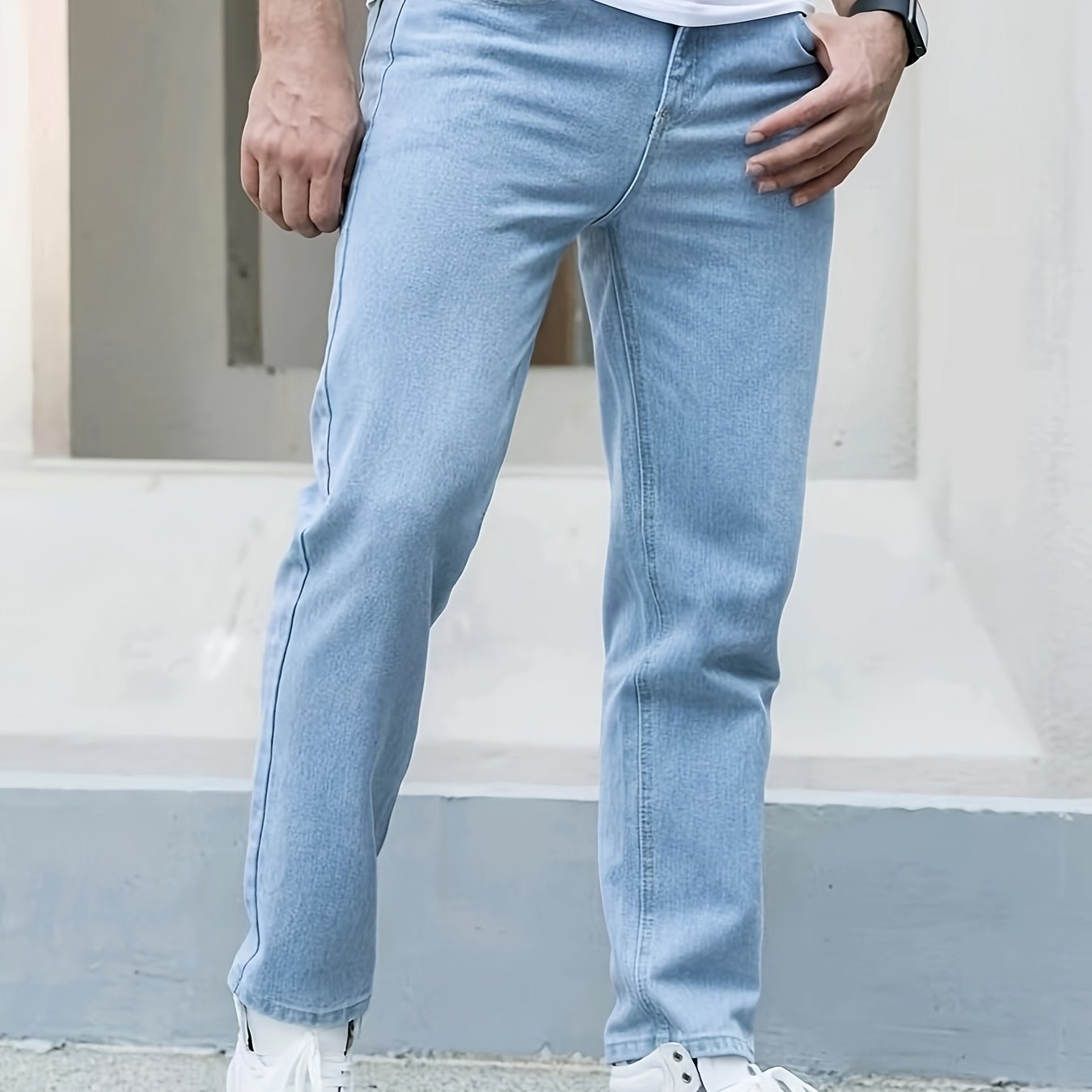 Տղամարդկանց Slim Fit Skinny Jeans, 65% Cotton 35% Polyester, Casual Denim, All-Season Laned Soled Color, Սովորական երկարություն, 400g/m² Հյուսվածք, Թեթև ձգվող