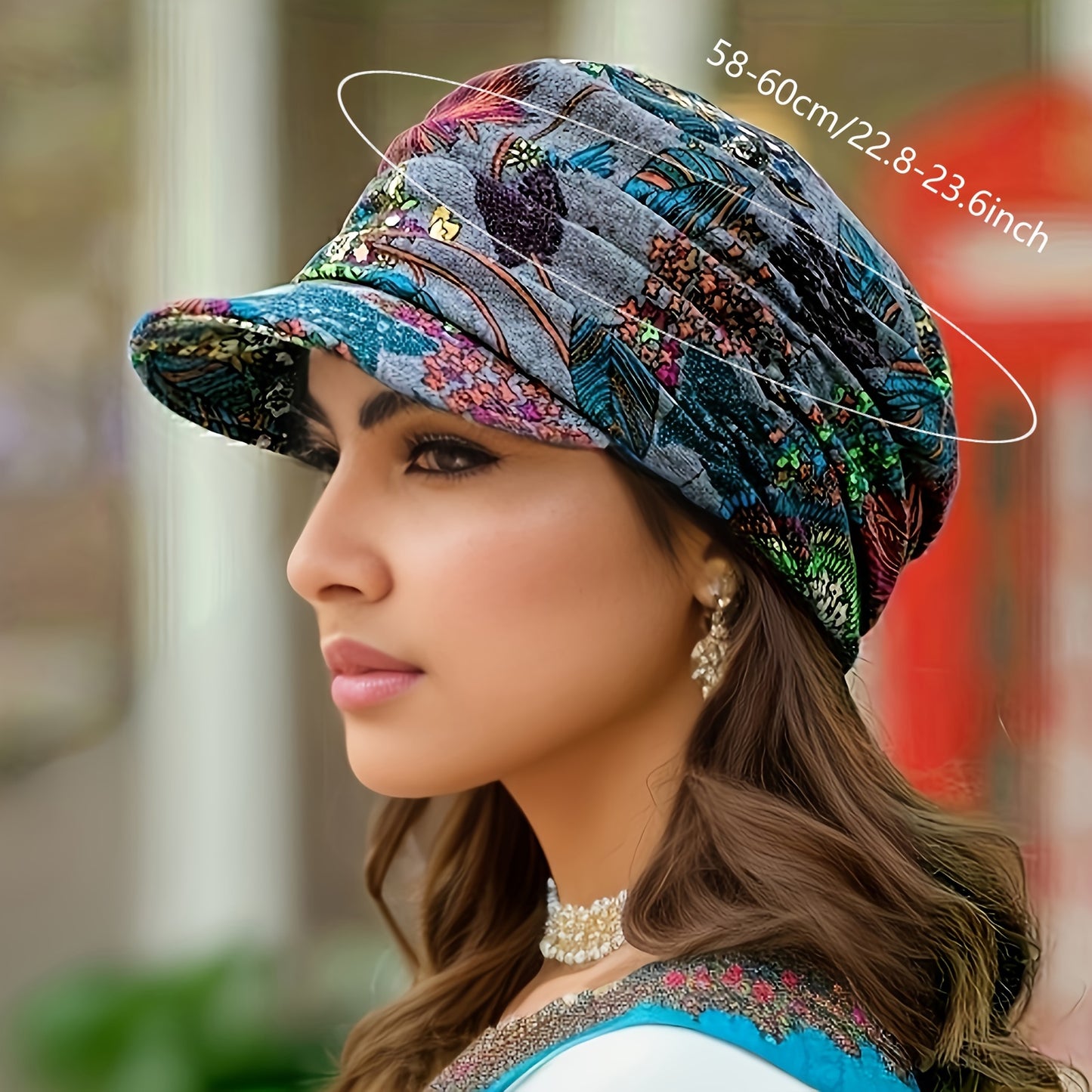 Women's Lightweight Newsboy Cap With Breathable Fabric, Floral Print, Durable Polyester Blend, Perfect For Daily Wear
