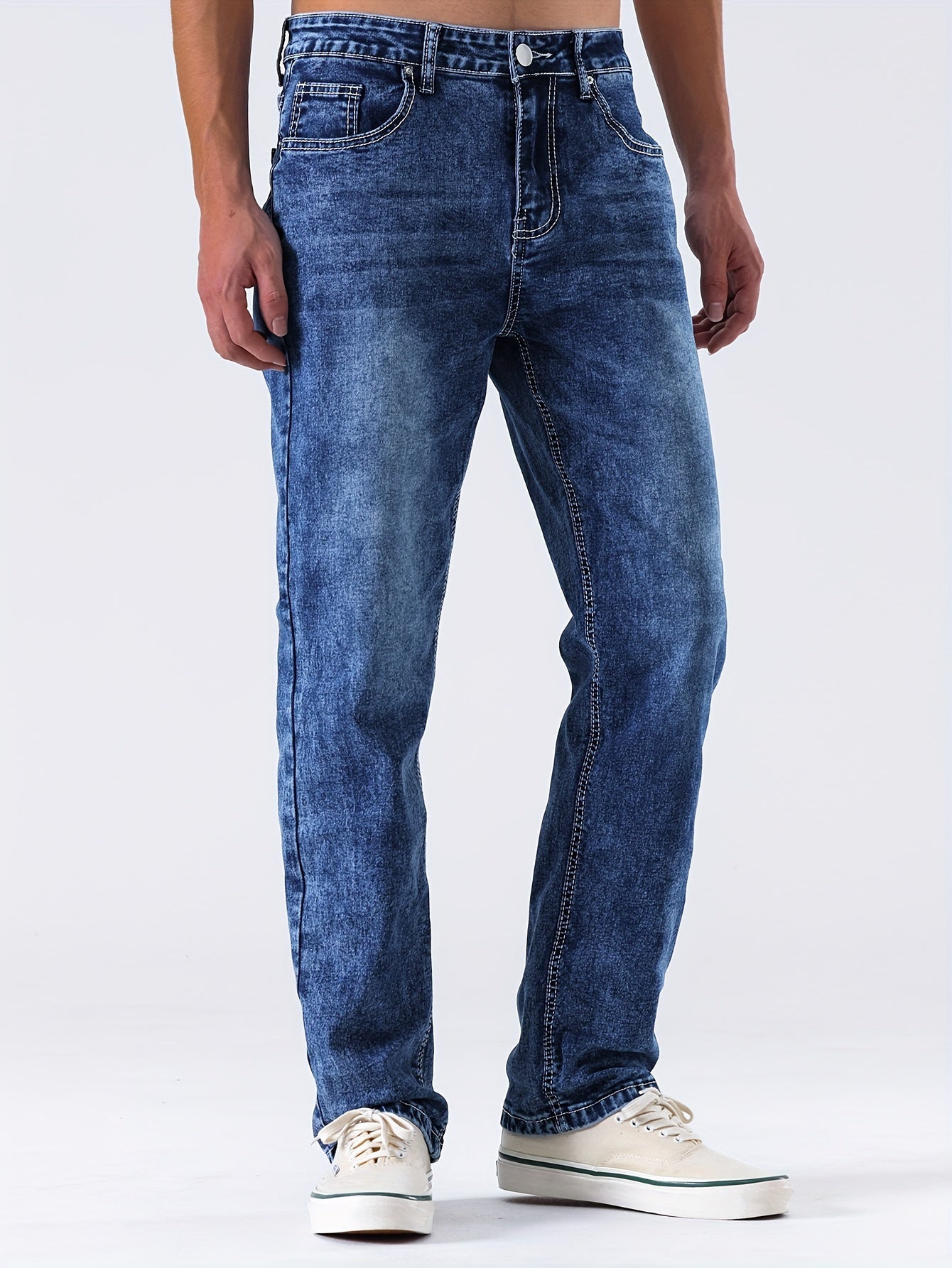 Men's Casual Slim Fit Stretch Jeans, Chic Street Style Distressed Denim Pants
