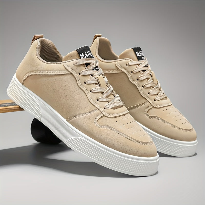 1 Pair MAINALUN Men'S Skateboarding Sneakers - Low-Top Lace-Up Casual Shoes with Thick PVC Sole, Breathable Fabric Lining Durable Synthetic Upper for Daily Wear, Outdoor, Travel, Parties - Green/Black/Khaki, Skateboarding S