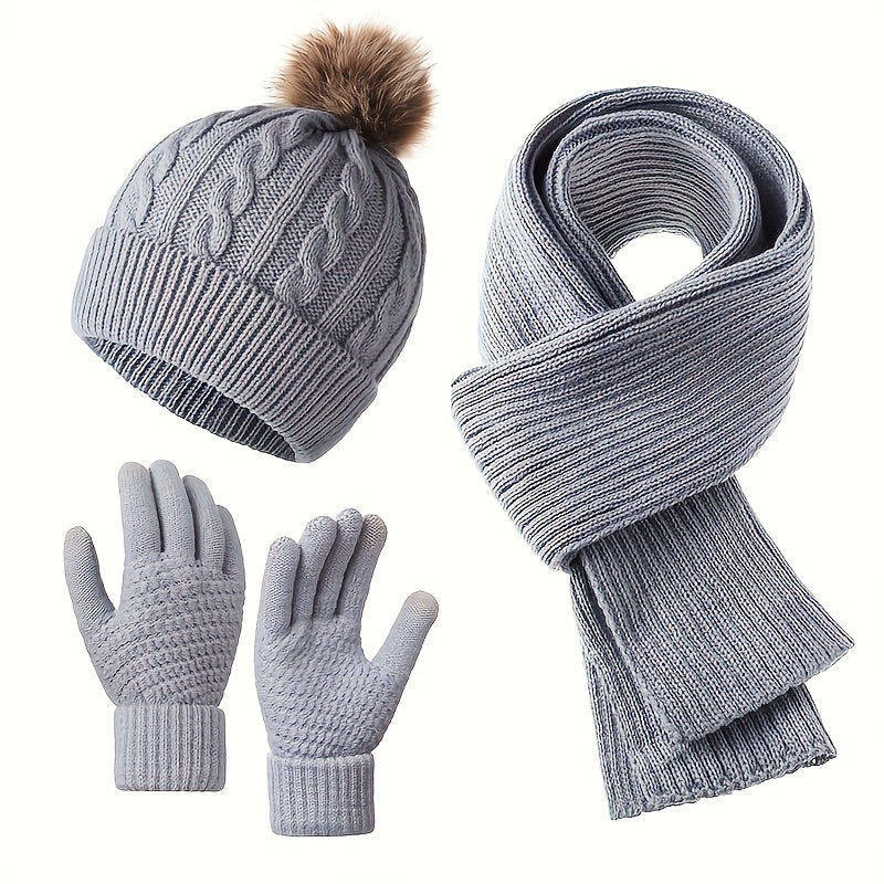 3pcs Set - Adult Warm Set Winter Hat Scarf Gloves, a Three-In-One Comfortable Set Integrating Hat And Scarf, Cold And Frost Protection, Suitable for Daily Commute, Shopping And Outdoor Activities
