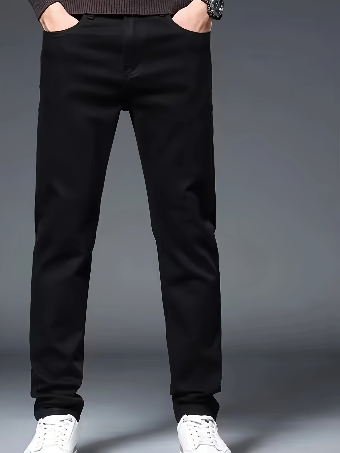 Men's Solid Regular Fit And Cuffed Dress Pants With Pockets, Casual And Chic Pants For Spring And Autumn Business And Formal Occasions, Old Money Style