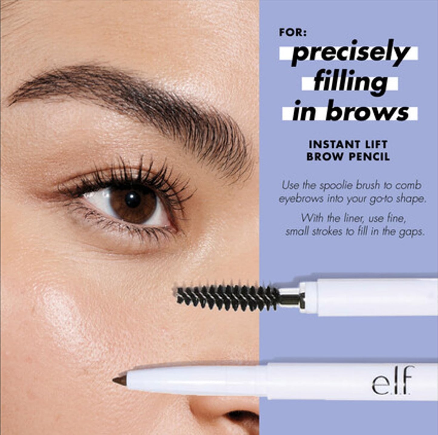 E.L.F. Instant Lift Brow Pencil, Dual-Sided, Precise, Fine Tip, Shapes, Defines, Fills Brows, Contours, Combs, Tames, Neutral Brown, 0.006 Oz