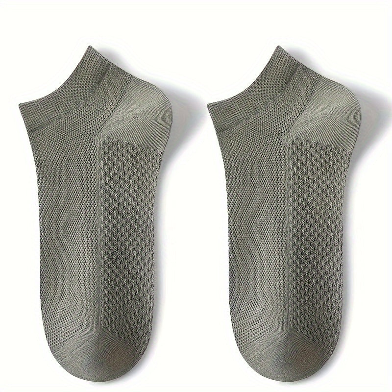 5pcs Men's Breathable Mesh Ankle Socks - Odor-Resistant, Sweat-Wicking Casual & Business Boat Socks, Plus Size
