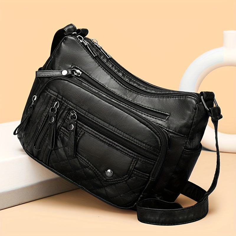Large Capacity Nylon Shoulder Bag with Adjustable Strap, Anti-Theft Zip Closure - Available in Light Brown, Light Gray, Red, Black