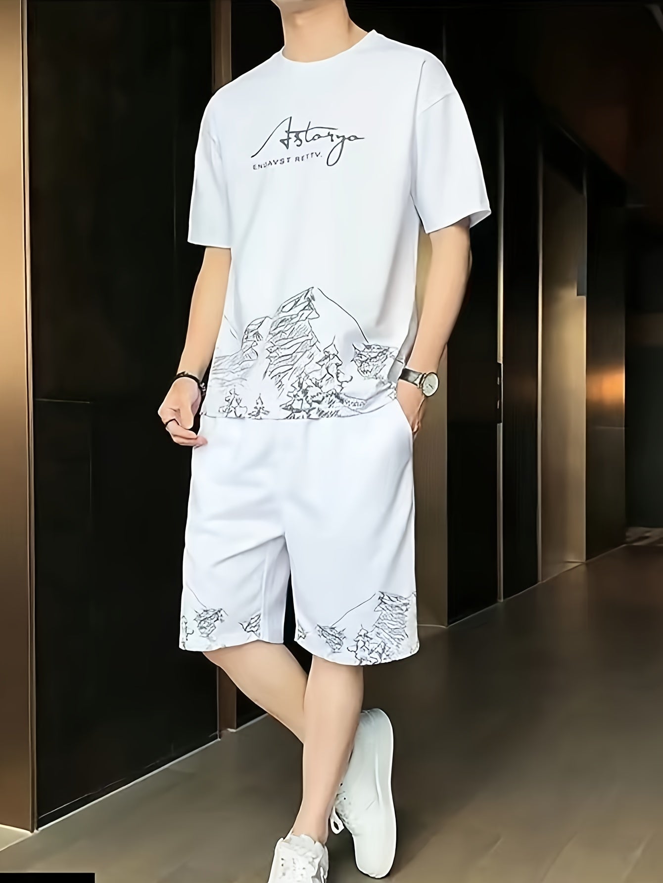 Men's Casual 2pcs Set: Crew Neck Short Sleeve T-Shirt & Drawstring Shorts - Breathable Polyester, Summer Fashion