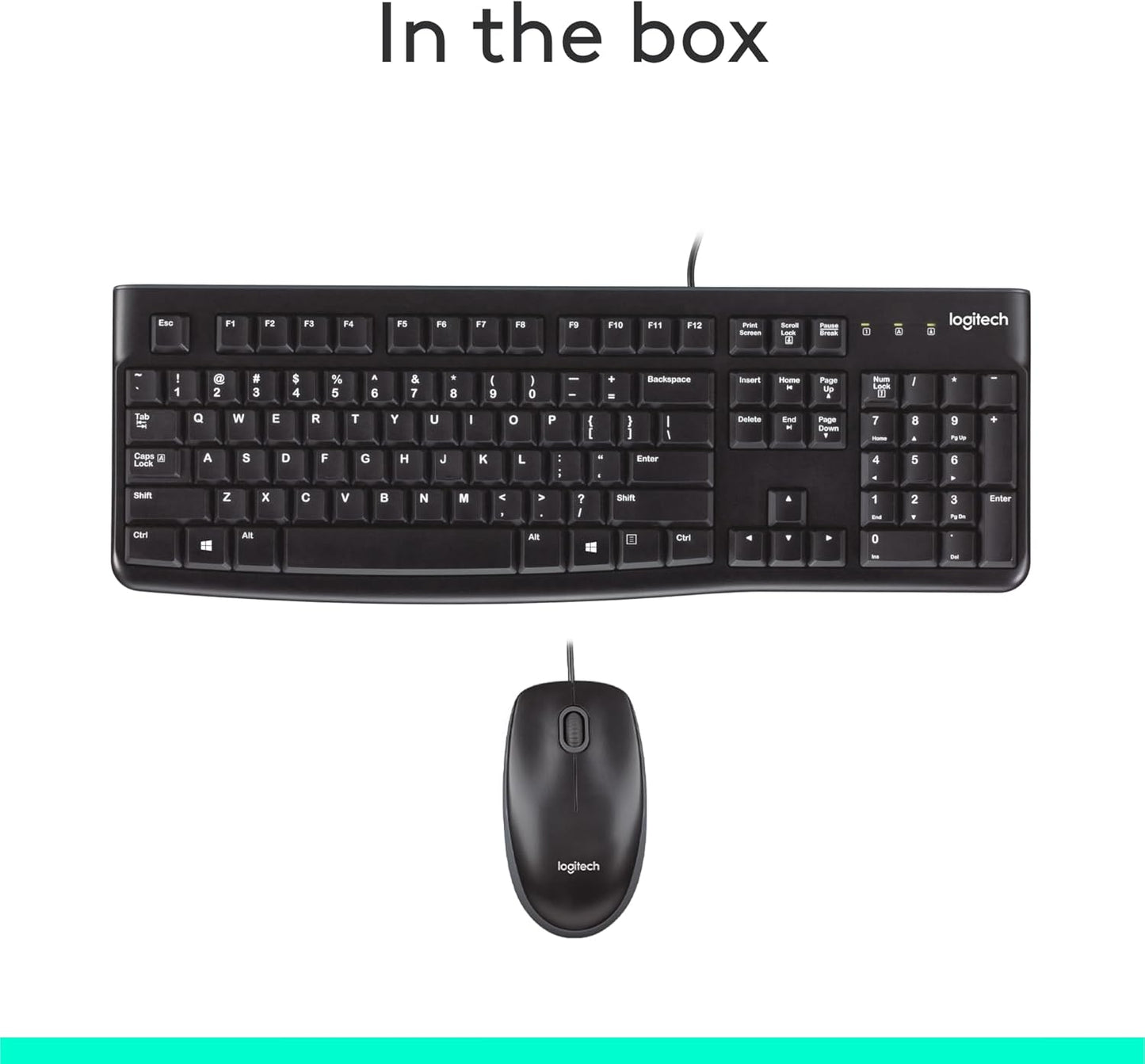 Logitech MK120 Wired Keyboard and Mouse Combo for Windows, Optical Wired Mouse, Full-Size Keyboard, USB Plug-And-Play, Compatible with PC, Laptop - Black